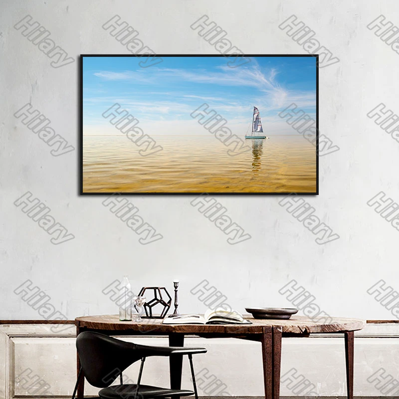 

Poster Golden Sea and Blue Sky Landscape Canvas Painting and Prints Wall Art Pictures Decoration for Living Room and Bedroom 3Pc