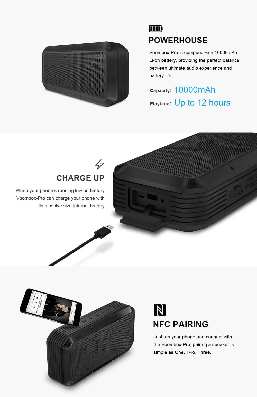Divoom Voombox Pro Портативный Bluetooth Беспроводной динамик 40 Вт супер бас с 10000 мА/ч, для 18 часов проигрывания IPX5 водостойкий