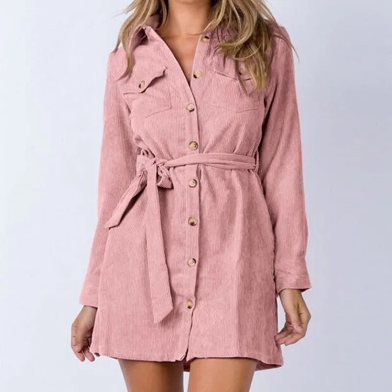 2019 осеннее новое платье женское модное простое однотонный вельветовый Удобный