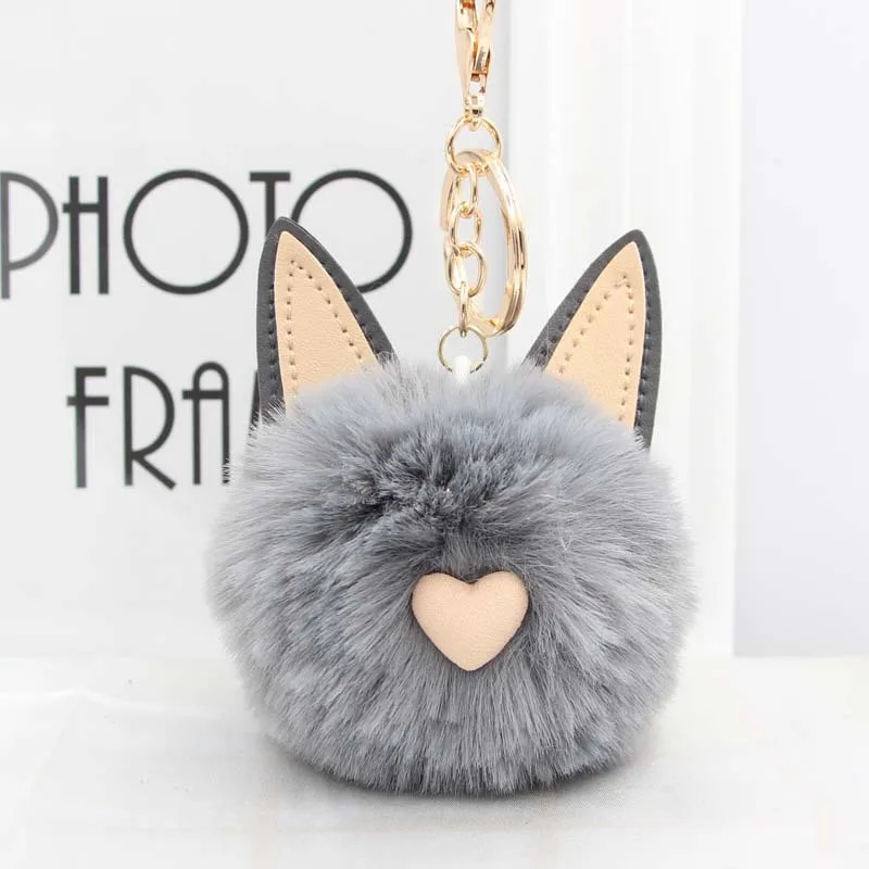 

Cute Women's Cat Ears Fur Ball Keychain Fur Pom Pom Keychain Bag Purse Car Key Holder Fluffy Golden Keyring Pendant Llaveros