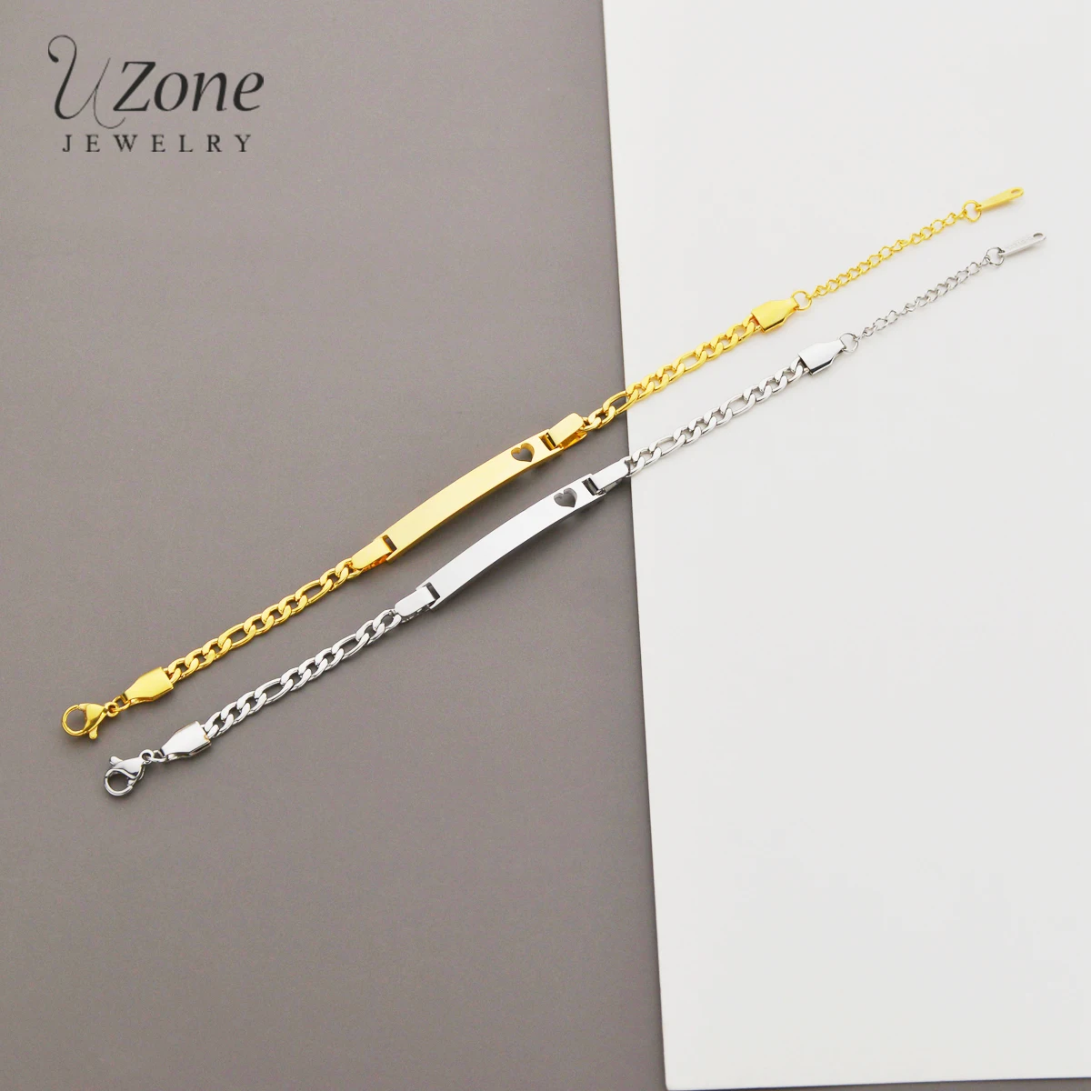 UZone Custom Romantic Engrave Name Stainless Steel Chain Bracelet for Women with Empty Heart Couple Lover Birthday Gift Jewelry