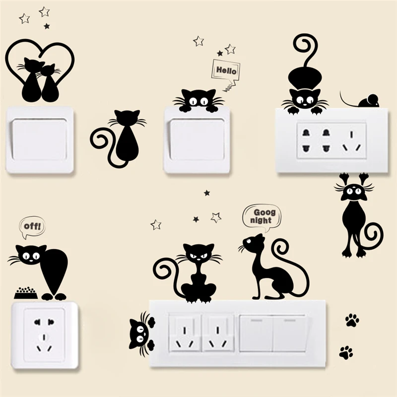 

Lovely Cat Light Switch Phone Wall Stickers For Kids Rooms Diy Home Decoration Cartoon Animals Wall Decals Pvc Mural Art