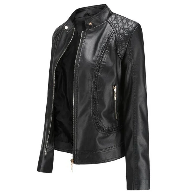 Special Offer Leather Jacket Women Zippers Women's PU Leather Jacket Mandarin Collar Motor Biker Coat Female Asia Size S-4XL