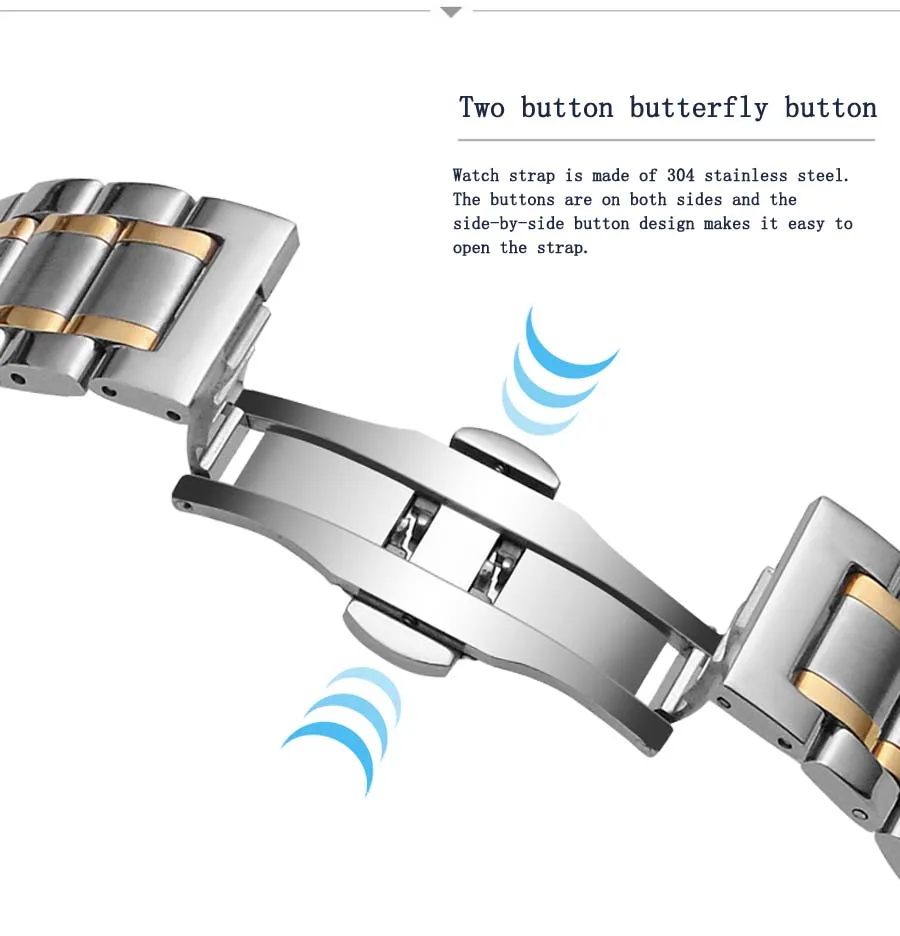 Ремешок для часов из нержавеющей стали браслет наручных с бабочкой