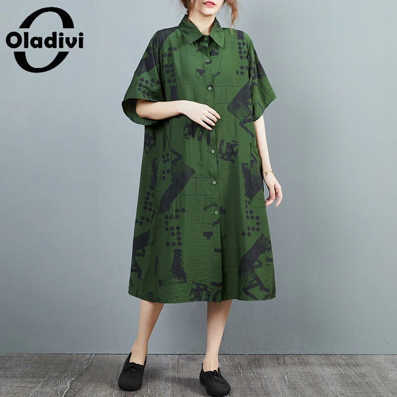 

Платье-рубашка Oladivi большого размера для женщин, повседневные свободные платья с принтом, винтажная женская одежда большого размера, платья...