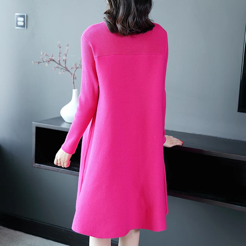Фото Knitted sweater dress female 2019 Autumn and winter new solid color fashion high quality long section pullover Женская одежда Knitted sweater dress female 2019 Autumn and winter new solid color fashion high quality long section pullover Женская одежда