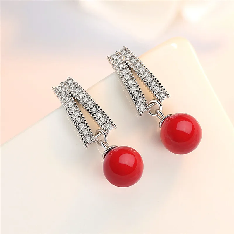 Винтажные красные серьги-капельки с жемчугом женские серебряные серьги 925 пробы