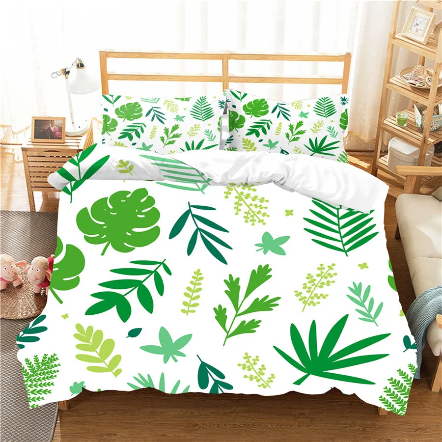 

Комплект постельного белья с 3D принтом, пододеяльник, постельный комплект, тропический зеленый Растительный домашний текстиль для взрослы...