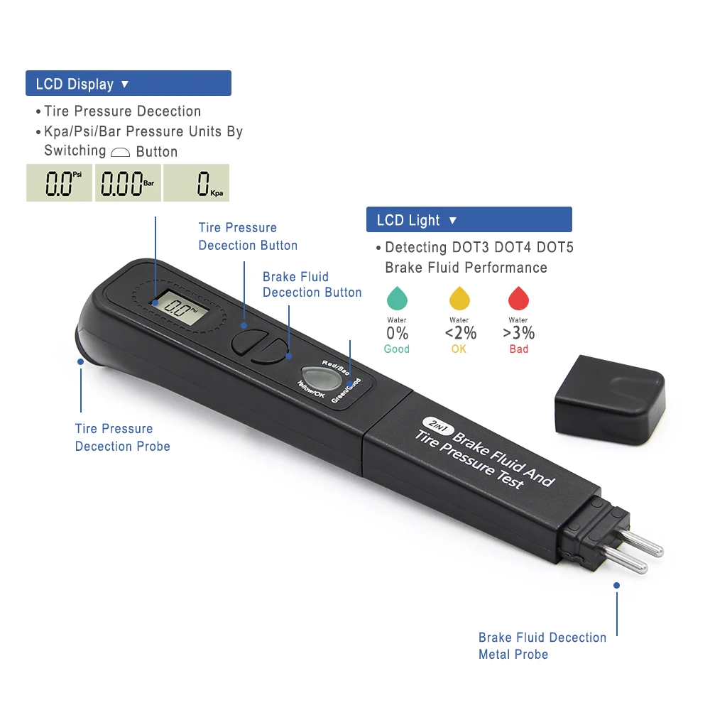 Тестер тормозной жидкости TPMS 2 в 1 тестер с 5 светодиодными индикаторами мини