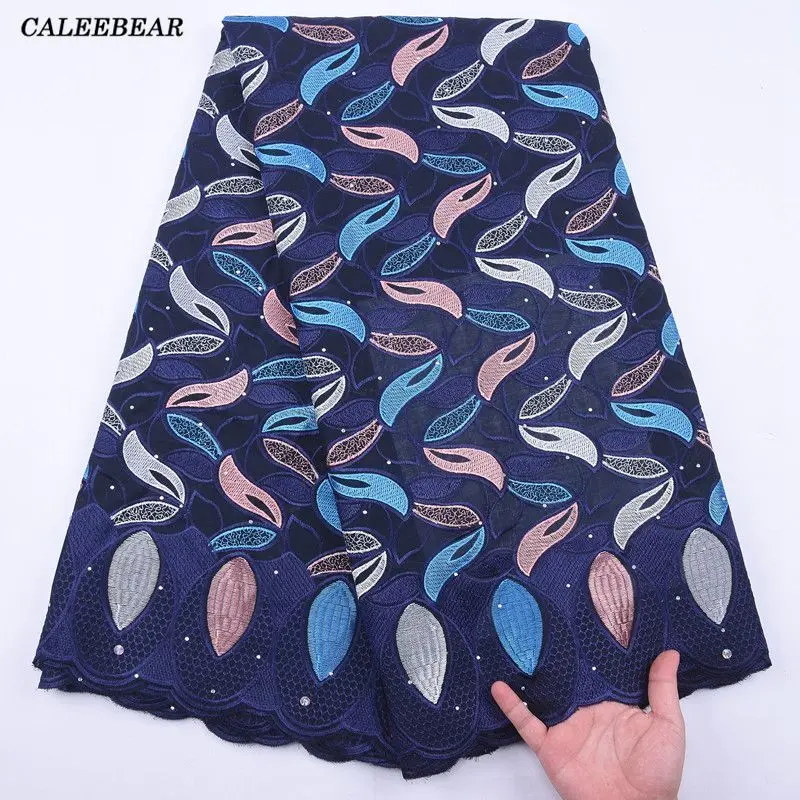 

Navy Blue African Dry Embroidered Lace Fabric New Arrival Swiss Voile In Switzerland For Nigerian Wedding Party Dress Lace S2046