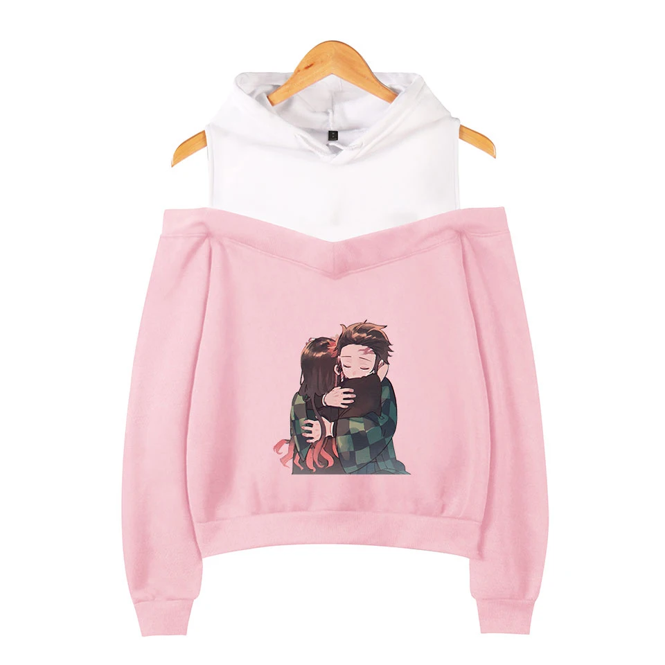 

Demon Slayer: Kimetsu No Yaiba Shoulder Hoodies Sweatshirt Casual Cute Trend Style New Sexy Polyester Girl Women Material Long