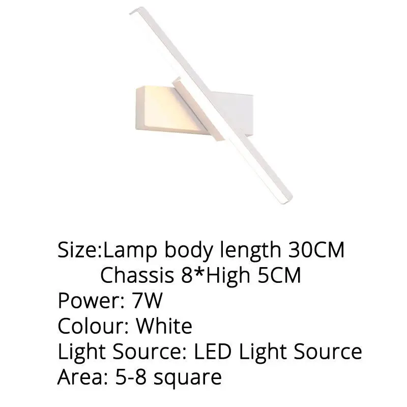 White 30x5cm 7w Светодиодный настенный светильник на 7 Вт для чтения, для спальни, для гостиной, белые или черные настенные светильники, украшение внутреннего освещения - Цвет абажура: White 30x5cm 7w