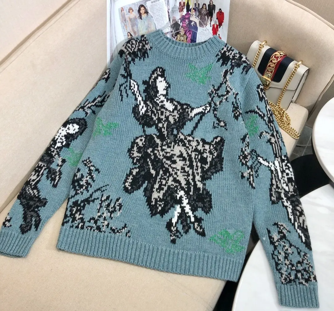 

fashion 2021 new ladies long sleeve sexy jacquard loose wool sweater 1116
