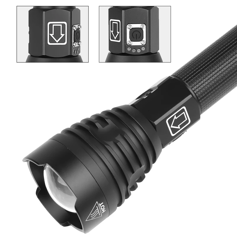 Светодиодный фонарик XHP90 самый мощный с увеличением и зарядкой от USB