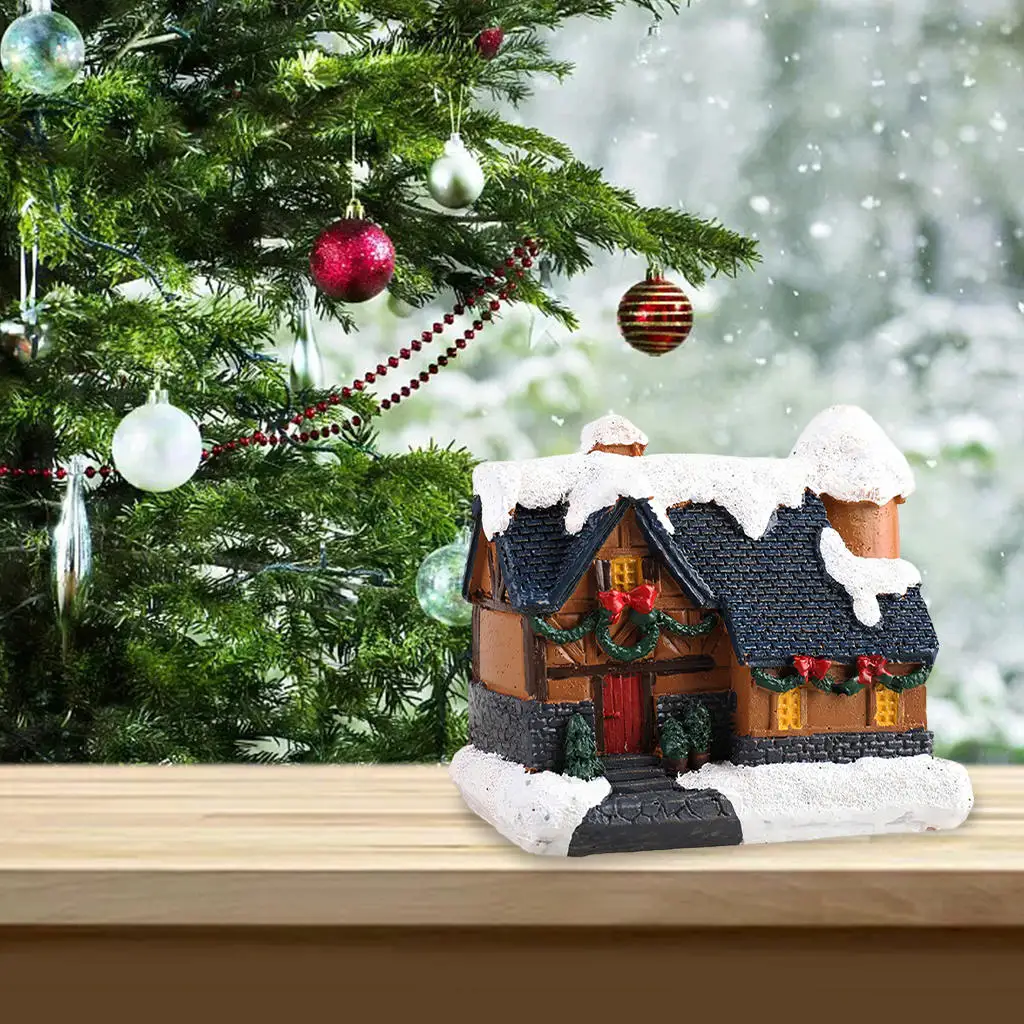 

2x Resin Christmas Scene Snow House LED Village Set Desktop Decoration Gift