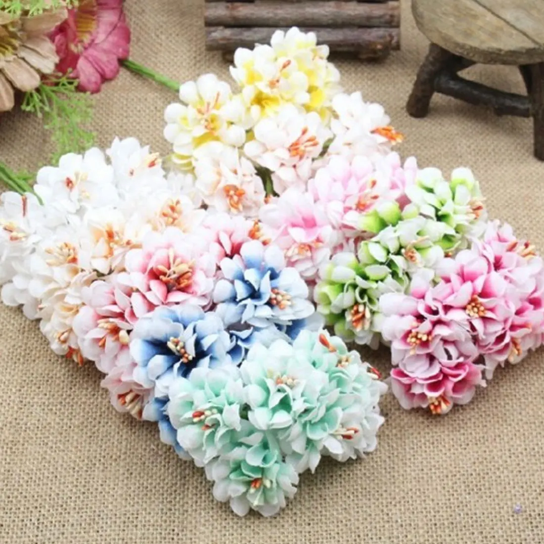 Шелк искусственная Хризантема 6 шт тычинка цветы Настоящее прикосновение для