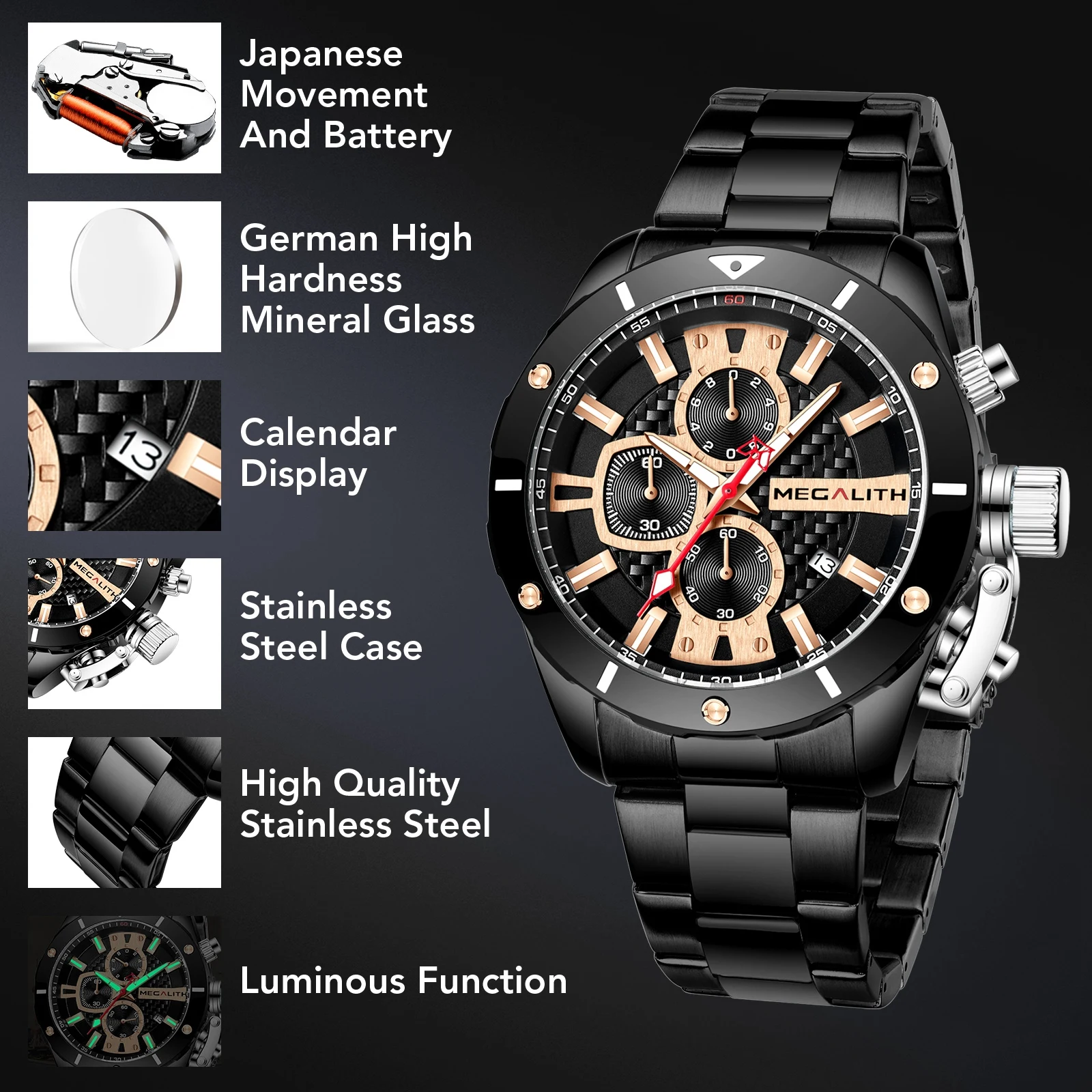 Оптовая продажа цена мегалитическая Мужские часы от люксового бренда спортивные