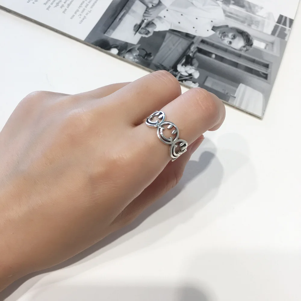 Smile Face Ring For Women Cool Cute Finger Rings Silver Color Personality Exaggerate Girls Jewelry | Украшения и аксессуары
