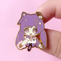 genshin impacts keqing hard enamel pin cute cartoon purple double tail magic girl brooch accessories anime game fan pins jewelry