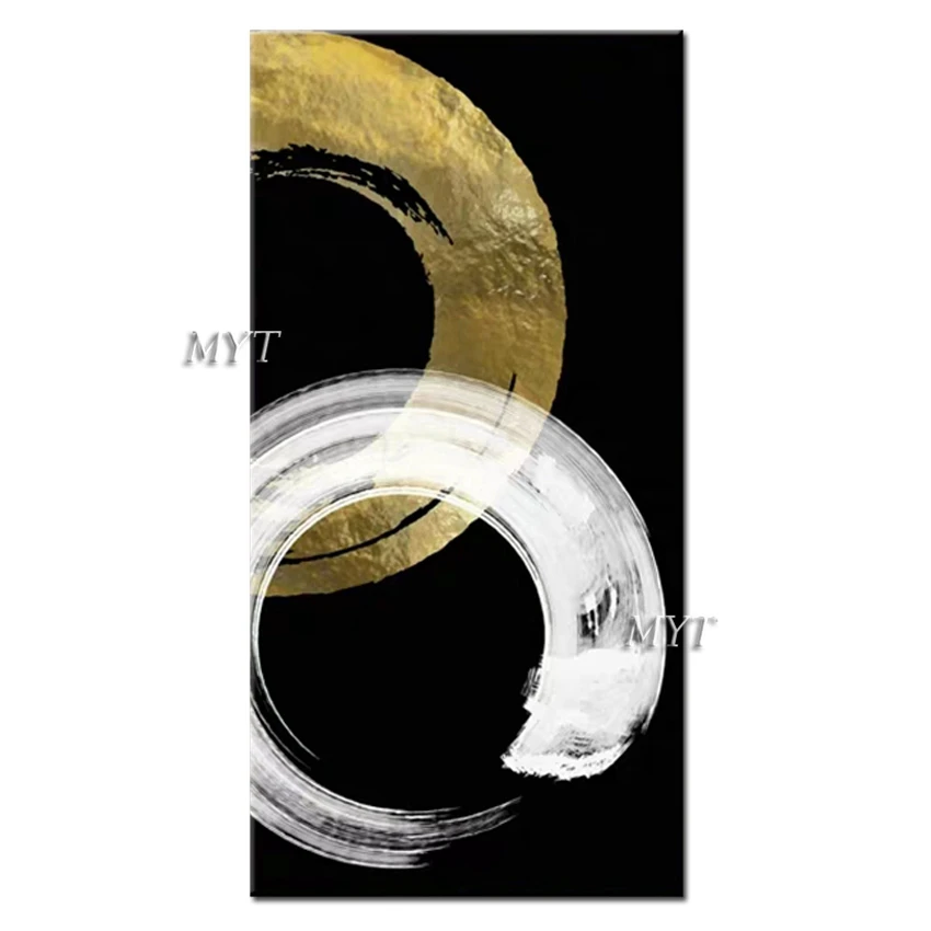 

Картина из золотых кругов и белых кругов, Расписанная вручную, Настенная картина, домашний декор, картина, Современная картина маслом на хол...