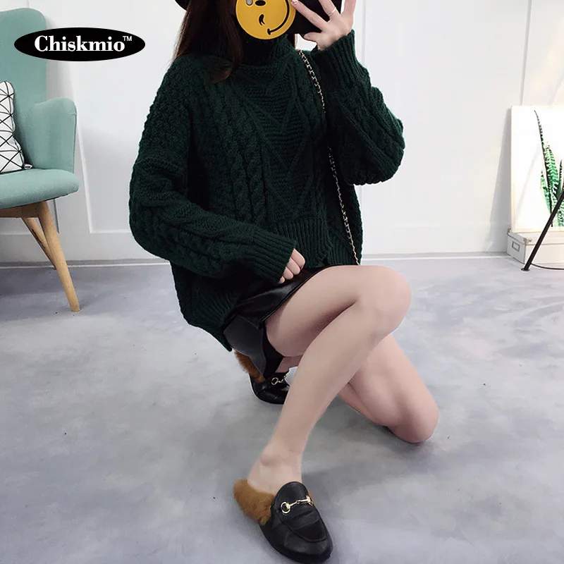 

Thick Twist Knit Sweater Women Loose Turtleneck Knitted Pullover Mohair Long Sleeve Cropped Tops Woman Korean Knitwear Harajuku