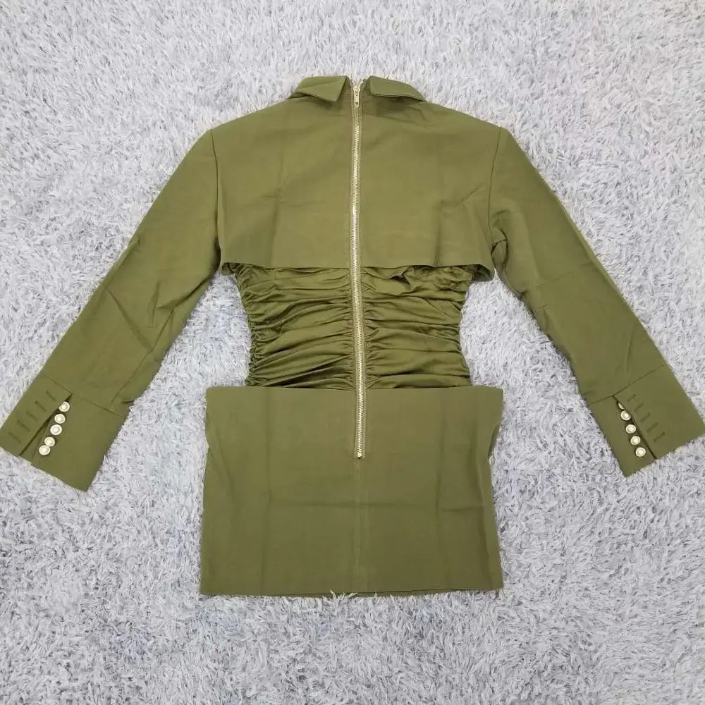 

New Chic Women Sexy Long Sleeve Army Green Cotton Winter Dress 2020 Designer Bodycon Elegant Evening Party Dress Vestido