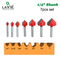 lavie 7pcs 6 35mm 14 inch shank 90 degree v type router bit edge forming bevel woodworking milling cutter for wood bits mc01121
