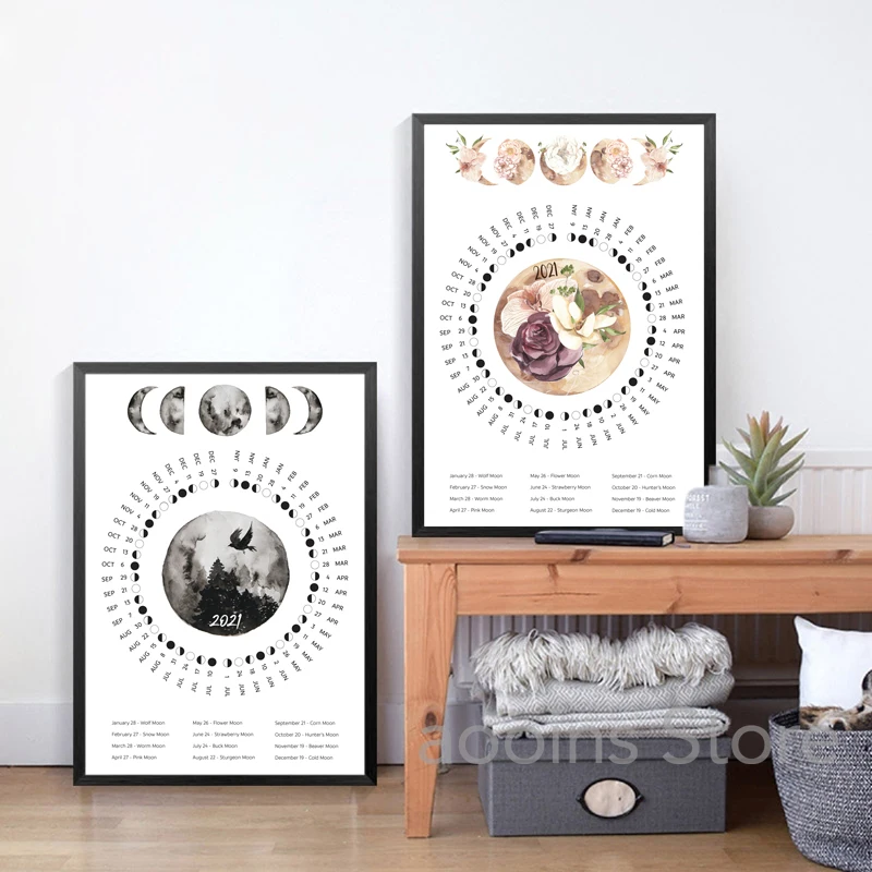 2021 г. фазы Луны календарь холст художественный плакат печать США и Европа графика