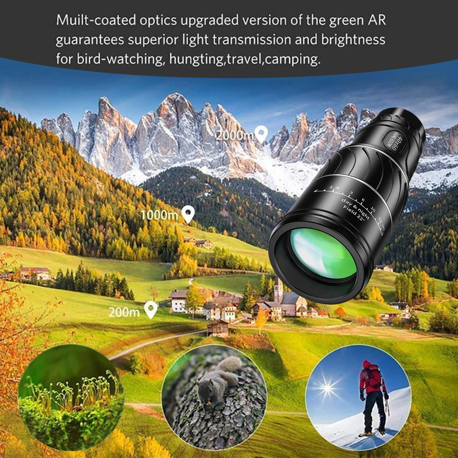 

40x60 High Power Monocular Telescope Waterproof Camping Monocular 40 * 60 Single Cylinder Bifocal Optical Zoom Telescope