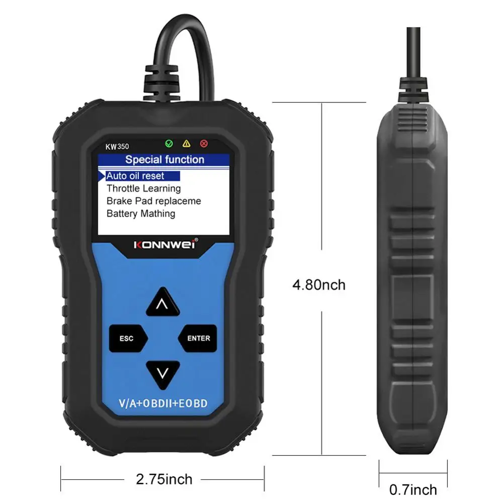 Автомобильный сканер KONNWEI KW350 OBD2 считыватель кодов автомобильный