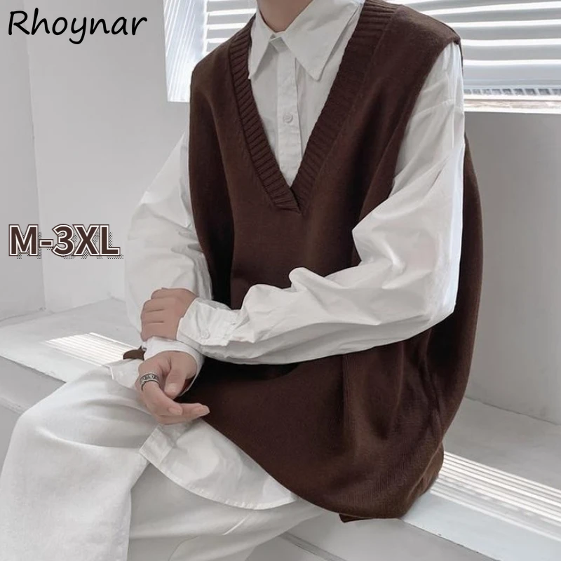 

M-3XL Sweater Vest Women Pure 3 Colors Couple Student Loose V-neck All-match Clothing Unisex Knitwear Spring Autumn Oversize Ins