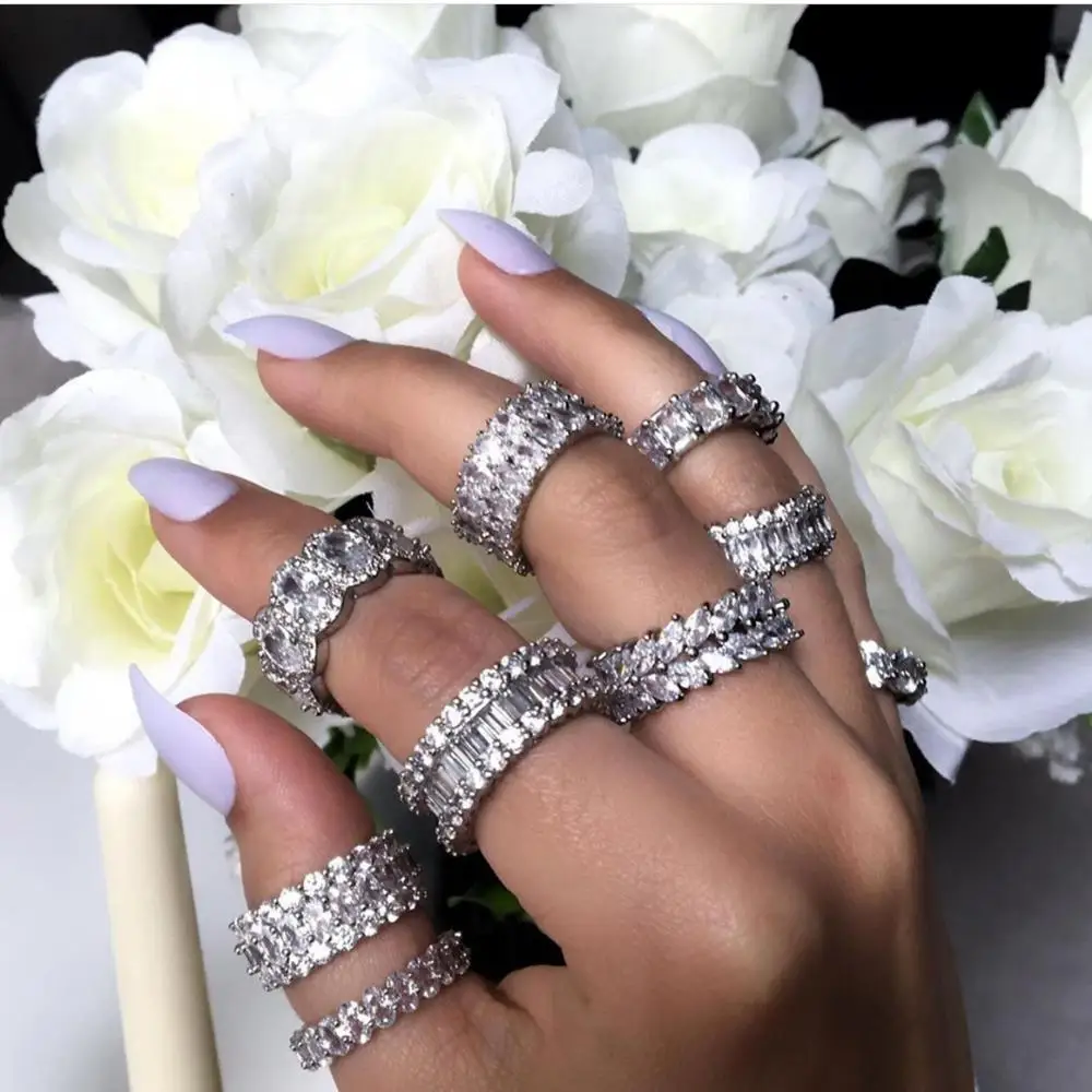 Романтическое кольцо вечности обручальное 925 стерлингового серебра AAAAA cz