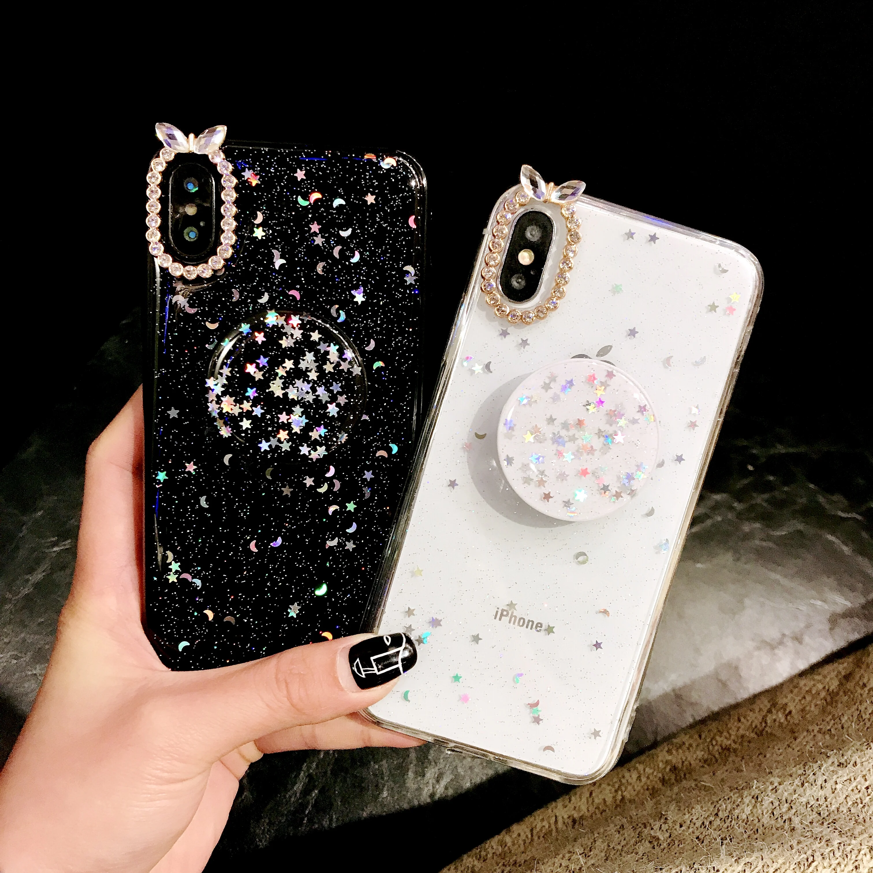 

Simple Cute Glitter Diamond Silver Paillette Transparent Phone Cover for Iphone 11 12 Pro Max 7 8p Se Xs Xr Girl Phone Cases