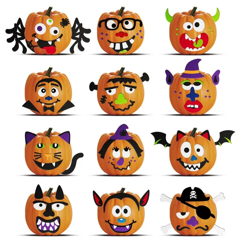 

Unomor 24PCS Halloween Pumpkin Face Stickers with 30PCS Wood Sticks Pumpkin Decorations Lantern Halloween Sticker Set