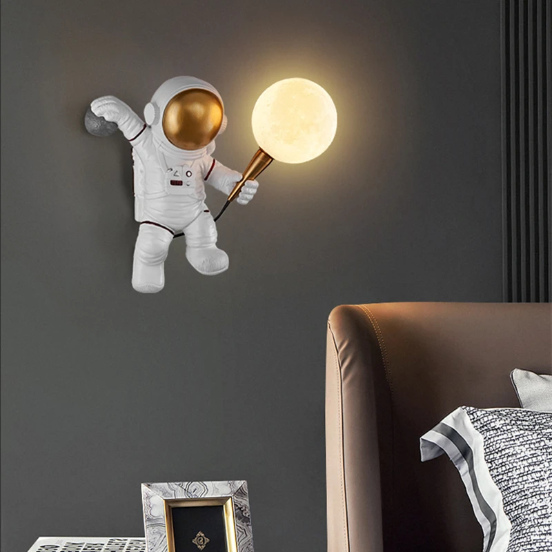 

Светодиодная лампа в скандинавском стиле, настенный светильник в виде астронавта и Луны для детской комнаты, кухни, столовой, спальни, кабин...