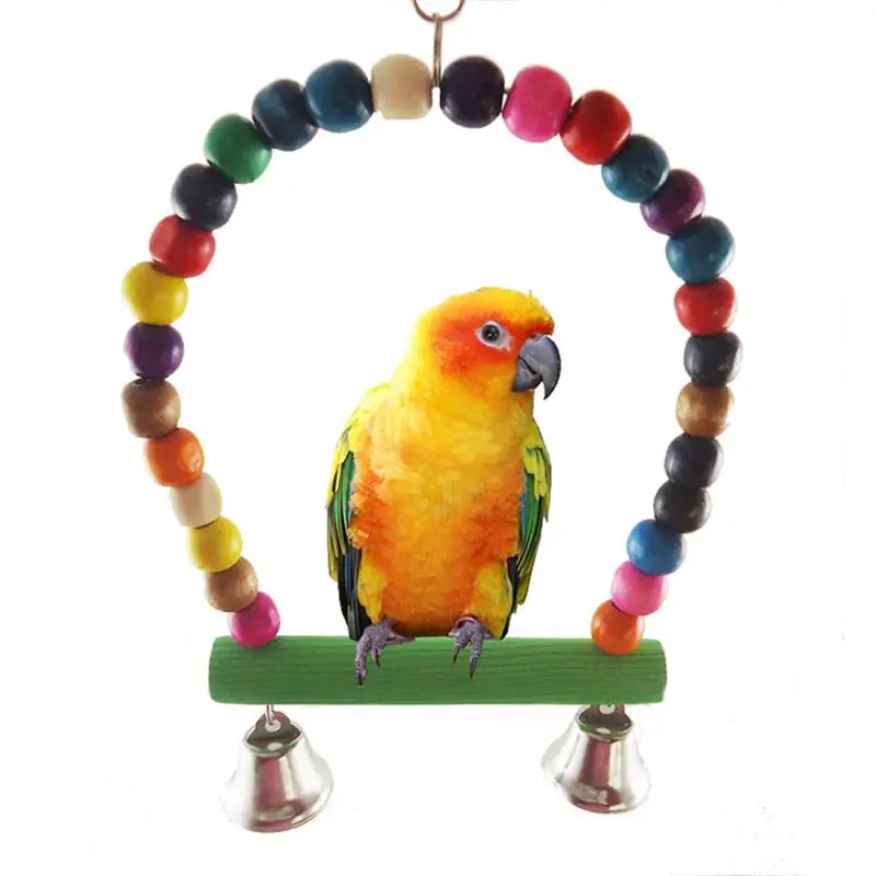 

Parrots Birds Swing Toys Bell Wood Hanging Swing Toys for Birds Cockatiels Parrots Biting and Chewing