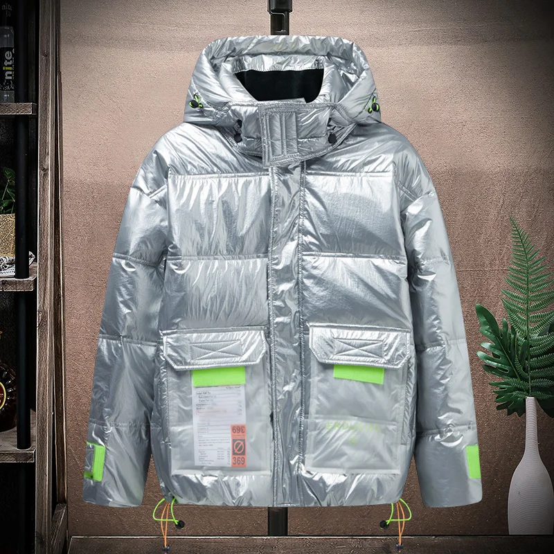 New Casual Men's Winter White Duck Down Jacket Outwear Tops Thick Warm Shiny Hooded Puffer Coats Large Size M-4XL Parkas Clothes