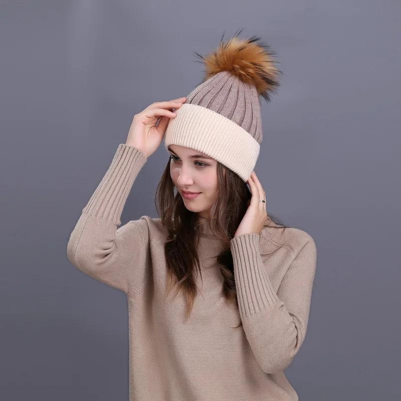 Шапка из меха кролика шапка енота вязаная W224|Женские Skullies и шапочки| |