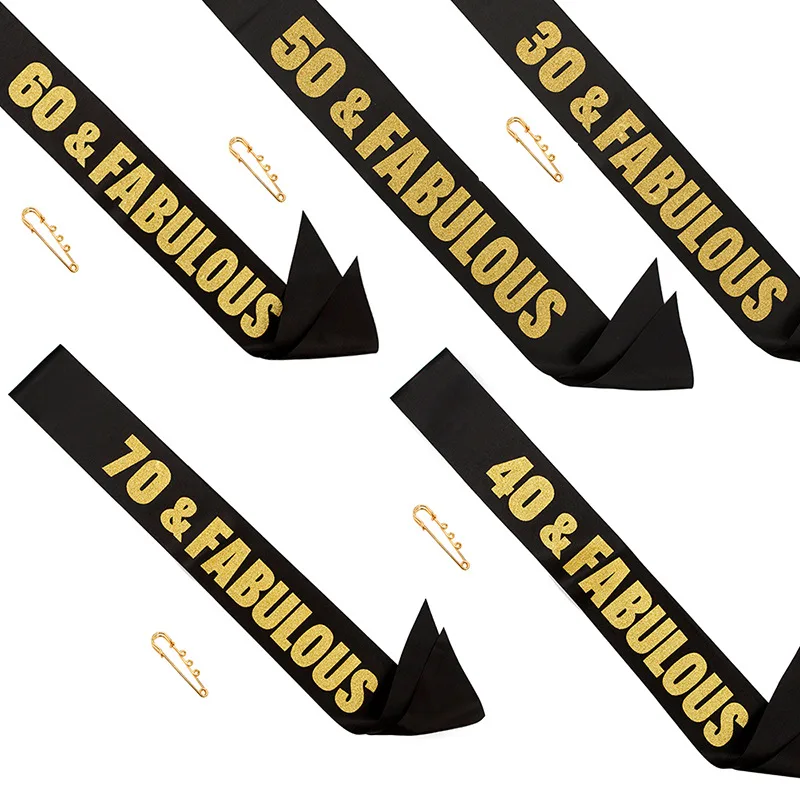 

Gold Glitter Birthday Party Sash 30 40 50 60 70 & FABULOUS Satin Ribbon Sash Women 30th 40th 50th 60th Birthday Party Decoration