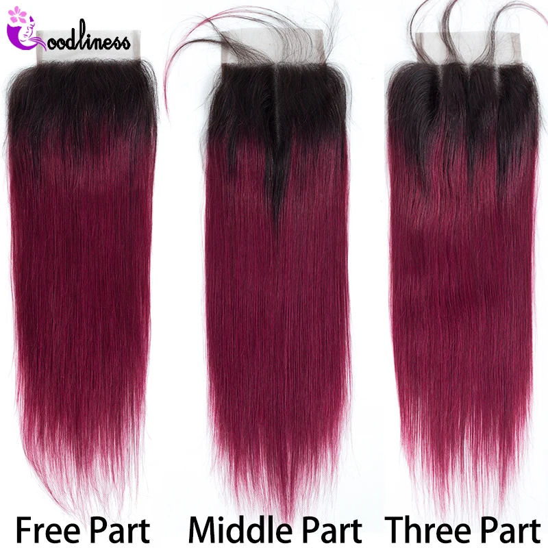 Перуанские пучки волос с закрытием 1b бордовый прямые волосы Омбре 99j красный Remy