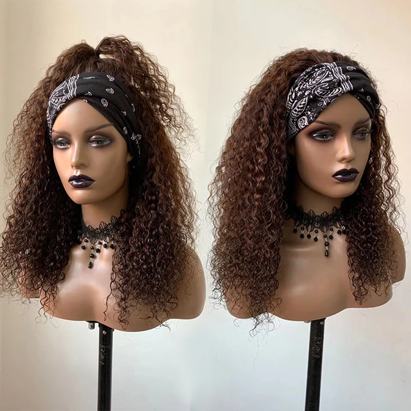 Curly Headband Wig Human Hair Wigs For Black Women Machine Made Glueless None Lace Wigs Brazilian Remy Hair