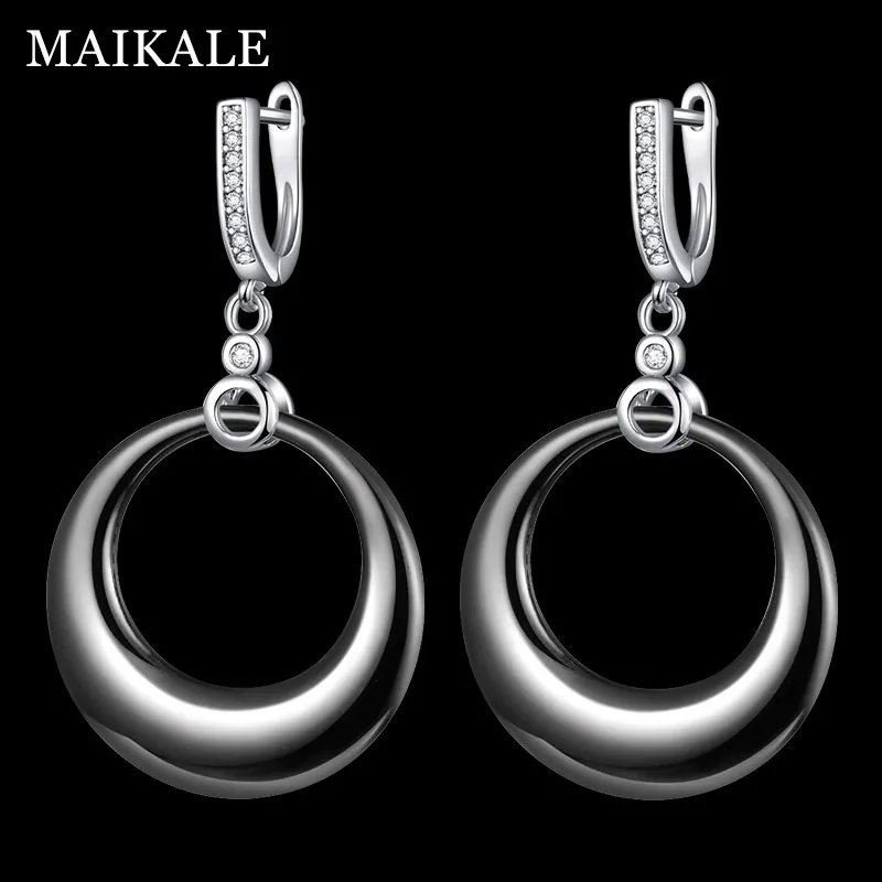 silver black MAIKALE, корейская мода, черные, белые керамические серьги для женщин, золотые, серебряные, кубический цирконий, циркон, капля воды, висячие серьги, ювелирные изделия - Окраска металла: silver black