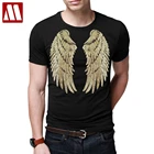Размера плюс Блестящая футболка, лето 2021, Мужская футболка в стиле Харадзюку с блестками, мужские повседневные хлопковые топы с золотыми крыльями ангела, футболки