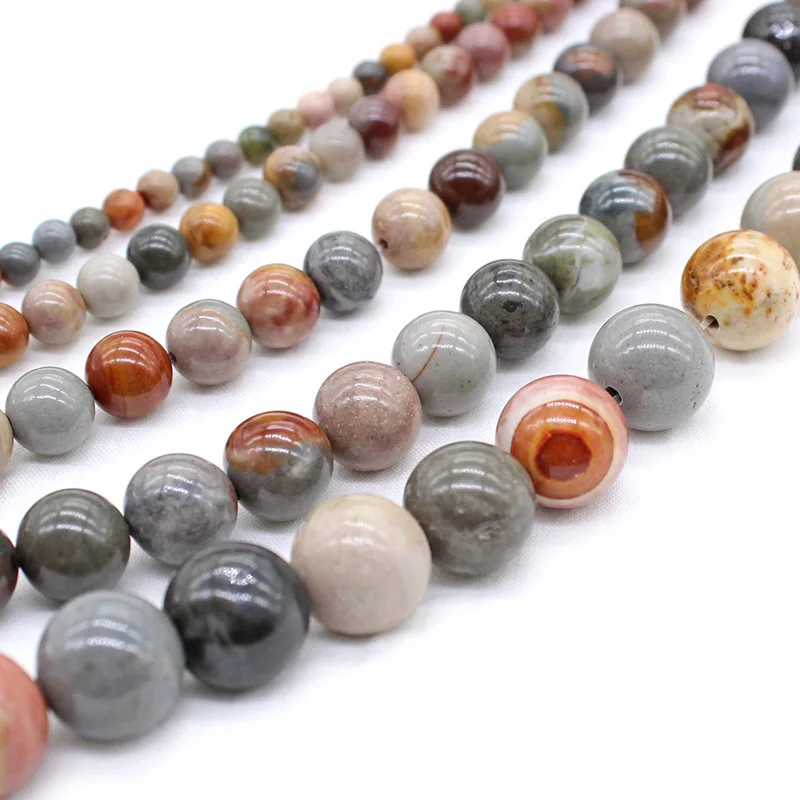 6mm 8mm 10 12mm Natural Ocean Stone Round Loose Beads orbicular granite riverstone beads For Jewelry Making Diy Bracelet earring | Украшения