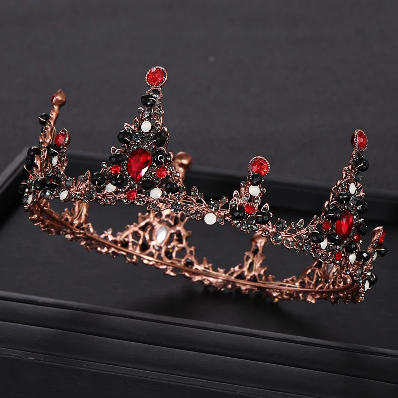 Винтажная круглая красная черная Хрустальная Королевская корона для свадьбы