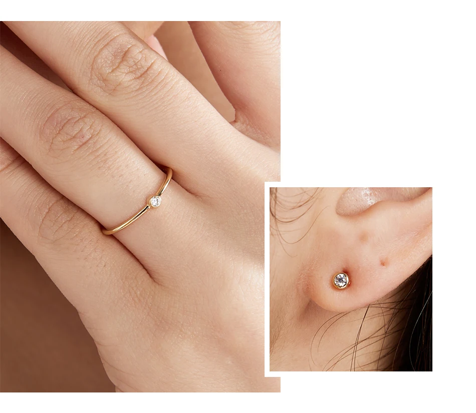 Gem&Time Solid 14k Gold Round Stud Earrings for Women Sunlight Birthstone Wedding Yellow Gold Au585 Fine Jewelry Brincos E14115