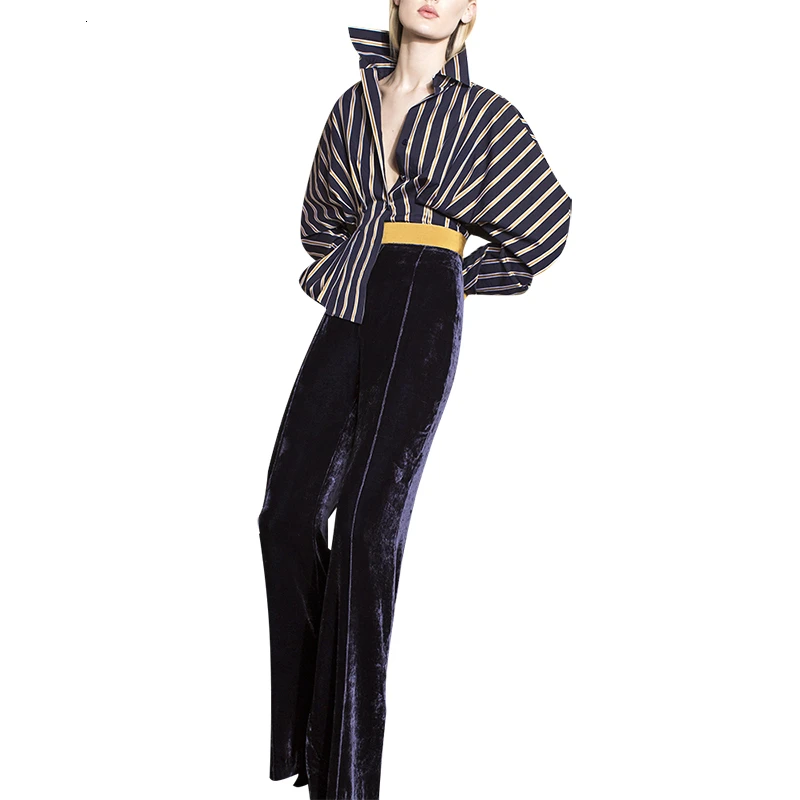 TWOTWINSTYLE полосатые рубашки с длинными рукавами и воротником лацканами эластичные