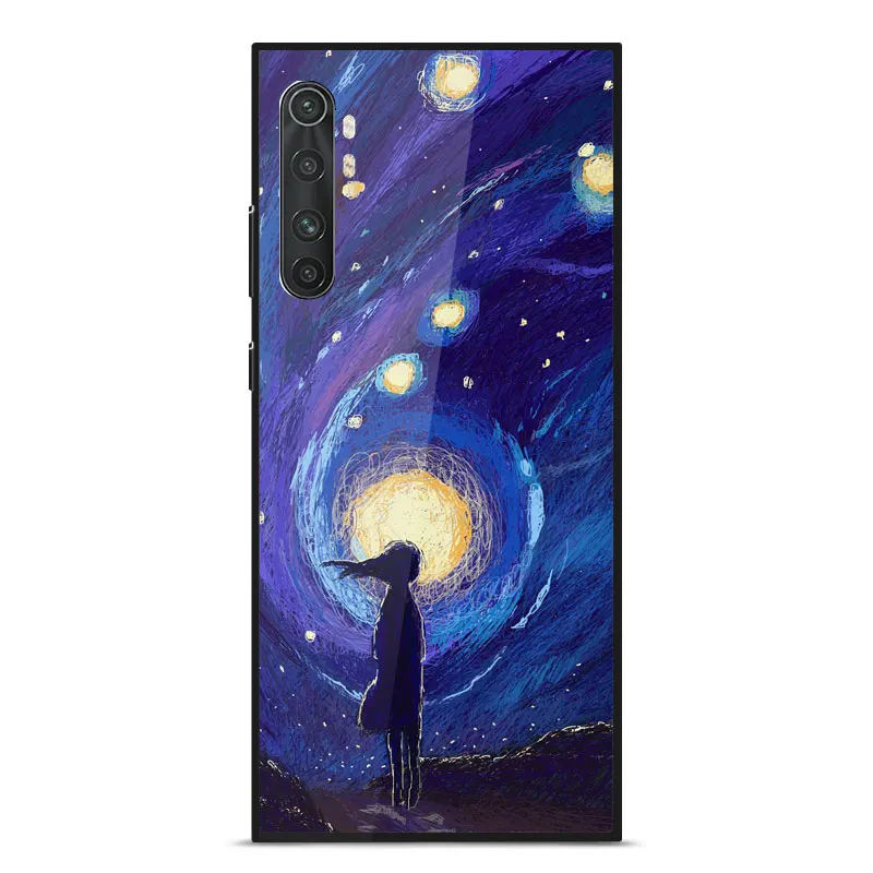 

For XiaoMi Mi Note 10 Lite Case Painted Pattern Mirror Tempered glass Shockproof Back Cover For Mi Note 10 Lite Phone Case 6.47"