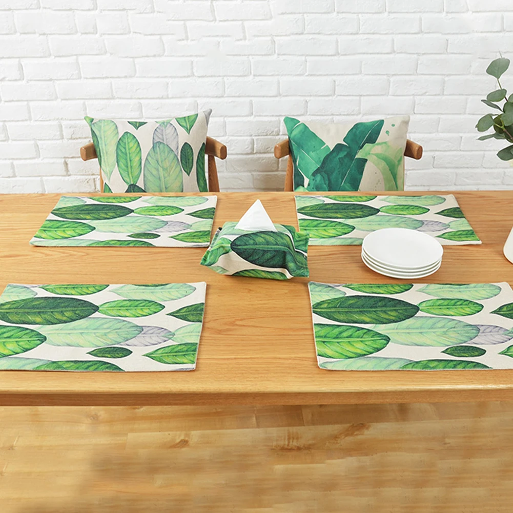 Кухонная подстилка с рисунком зеленых листьев и растений настольные коврики