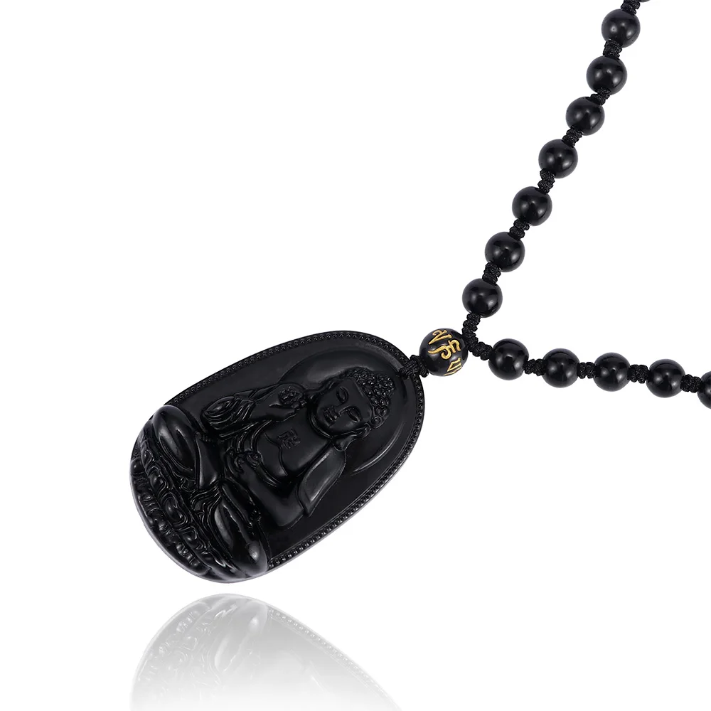 Buddha Pendant Necklace Obsidian Carving Lucky Safe Amulet Women Men Gift Jewelry | Украшения и аксессуары